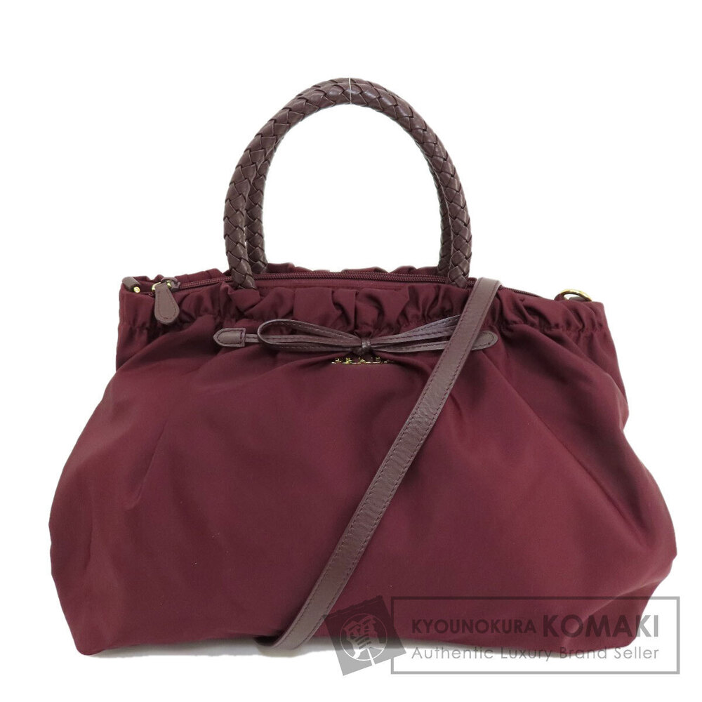 Prada Tessuto Nylon Gathered Bow 2way Handbag bordeaux Red